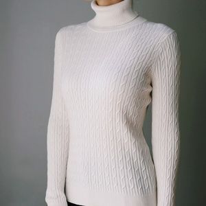 100% Pima Cotton Turtleneck Ivory Cable Knit